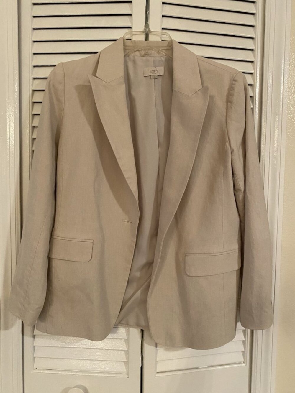 Loft Blazer Women 2P Petite Beige One Button Long Sleeve Career Business Casual